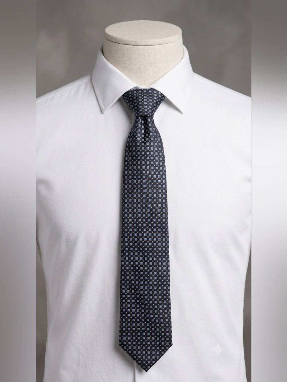 Michael Kors 100% Silk Tie - Blue & Black Geometric Pattern